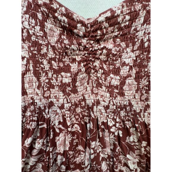 Mason & Belle Womens Smocked Babydoll Top XL Short Flutter Sleeves Burgundy & Cr - Picture 4 of 10